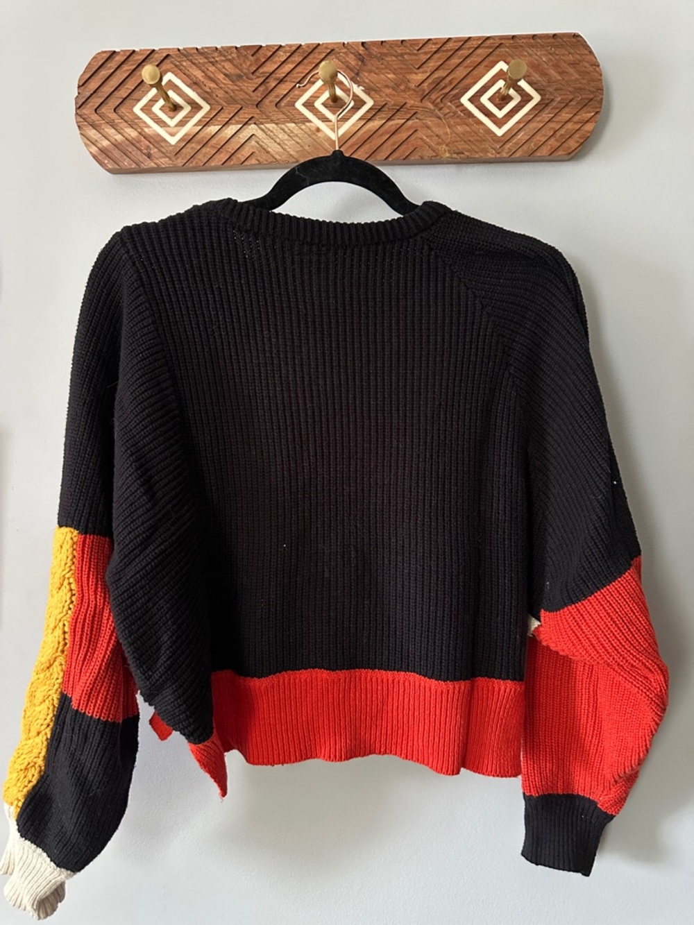 moon & madison Colorblock Crewneck Sweater in Black, Cream, Yellow & Red - Picture 3 of 5